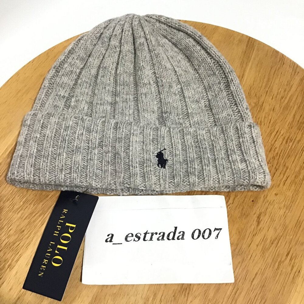 NWT POLO RALPH LAUREN MEN'S GRAY W/ BLUE PONY BEANIE / HAT ONE SIZE